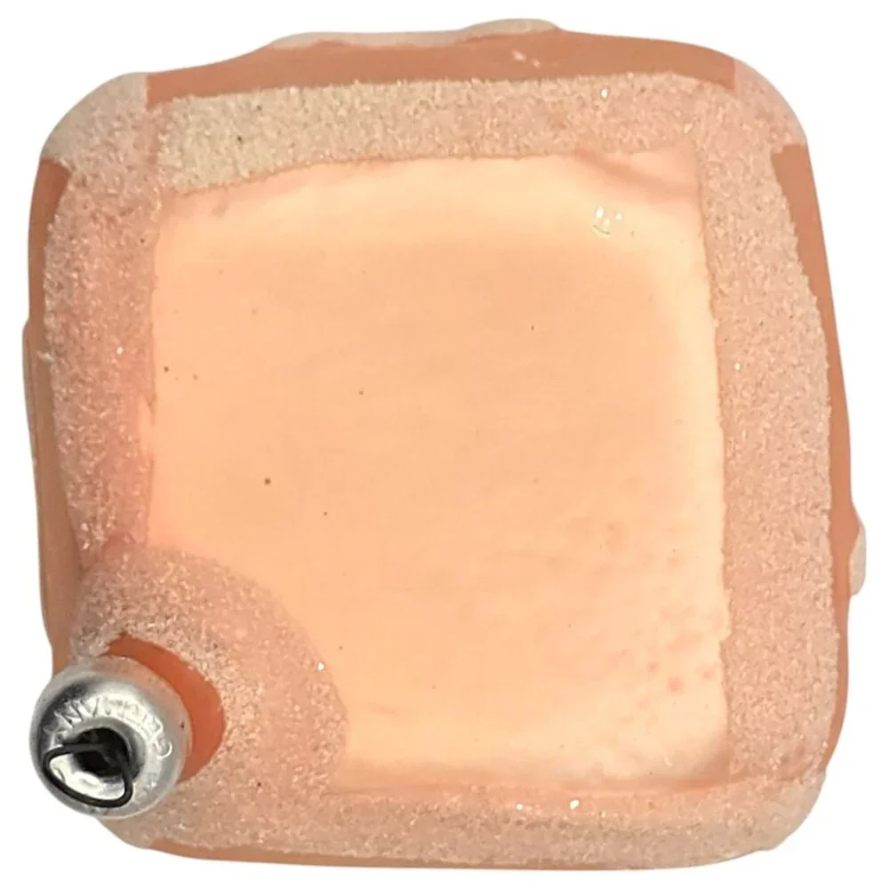 Vintage Peach Frosted Glass Baby Block Ornament With Embossed Letters & Glitter‎